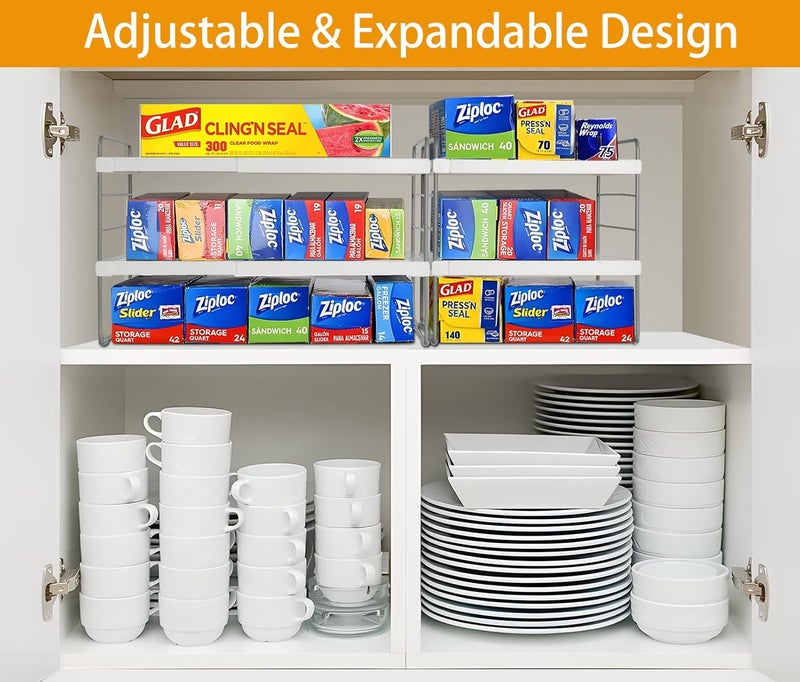 JUPELI 2 Pack Pantry Organization and Storage, Expandable Foil and Plastic Wrap Organizer, Adjustable Kitchen Wrap Organizer Rack for Cabinet, Foil Saran Wrap Holder Shelf for Sandwich Plastic Bags Box, - Image 2